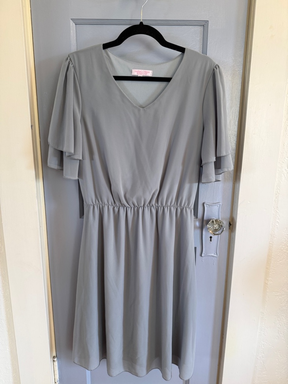 Light Gray V-Neck Flutter Sleeve Dress